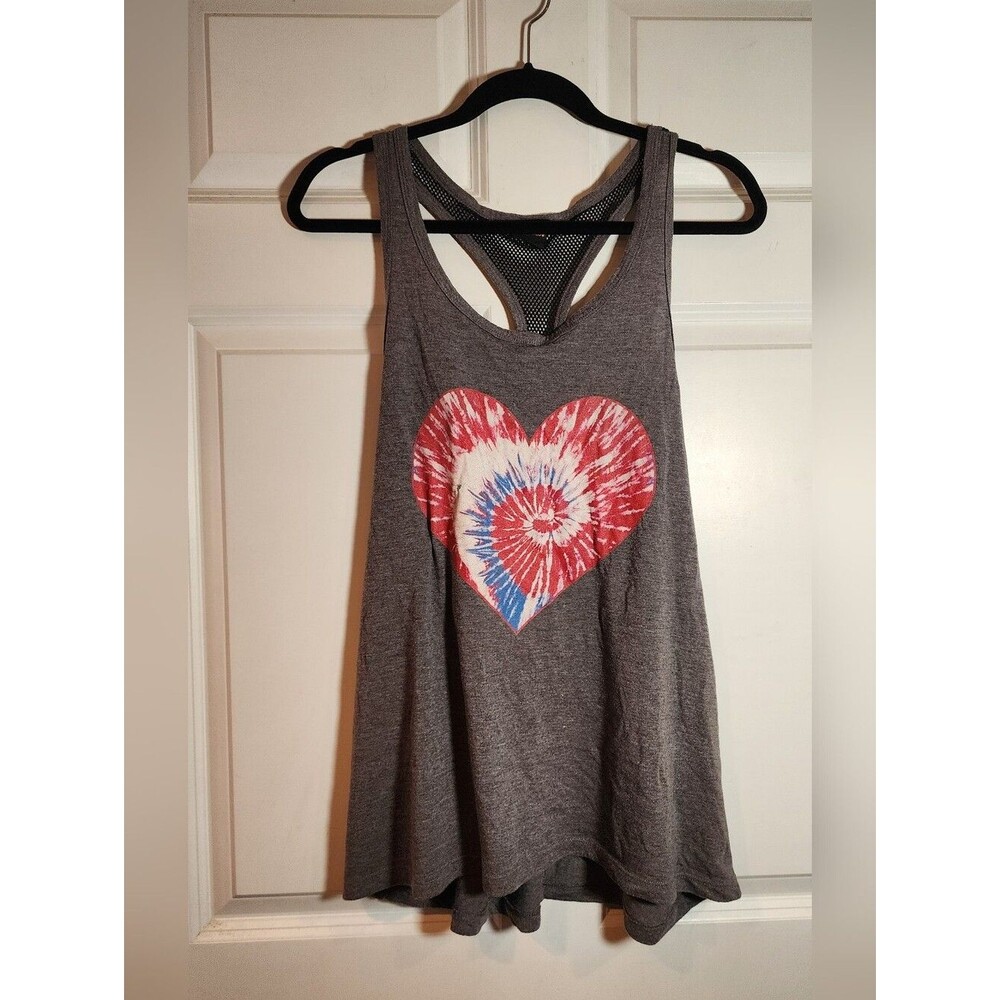 Fifth Sun Gray Women's Racerback Tank with Red & Blue Heart Tie-Dye